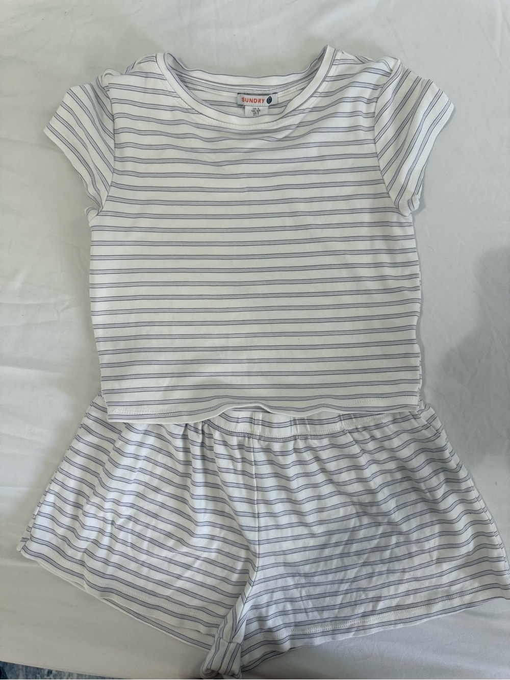Sundry White and Light Blue Striped Kids Short Pajama Set